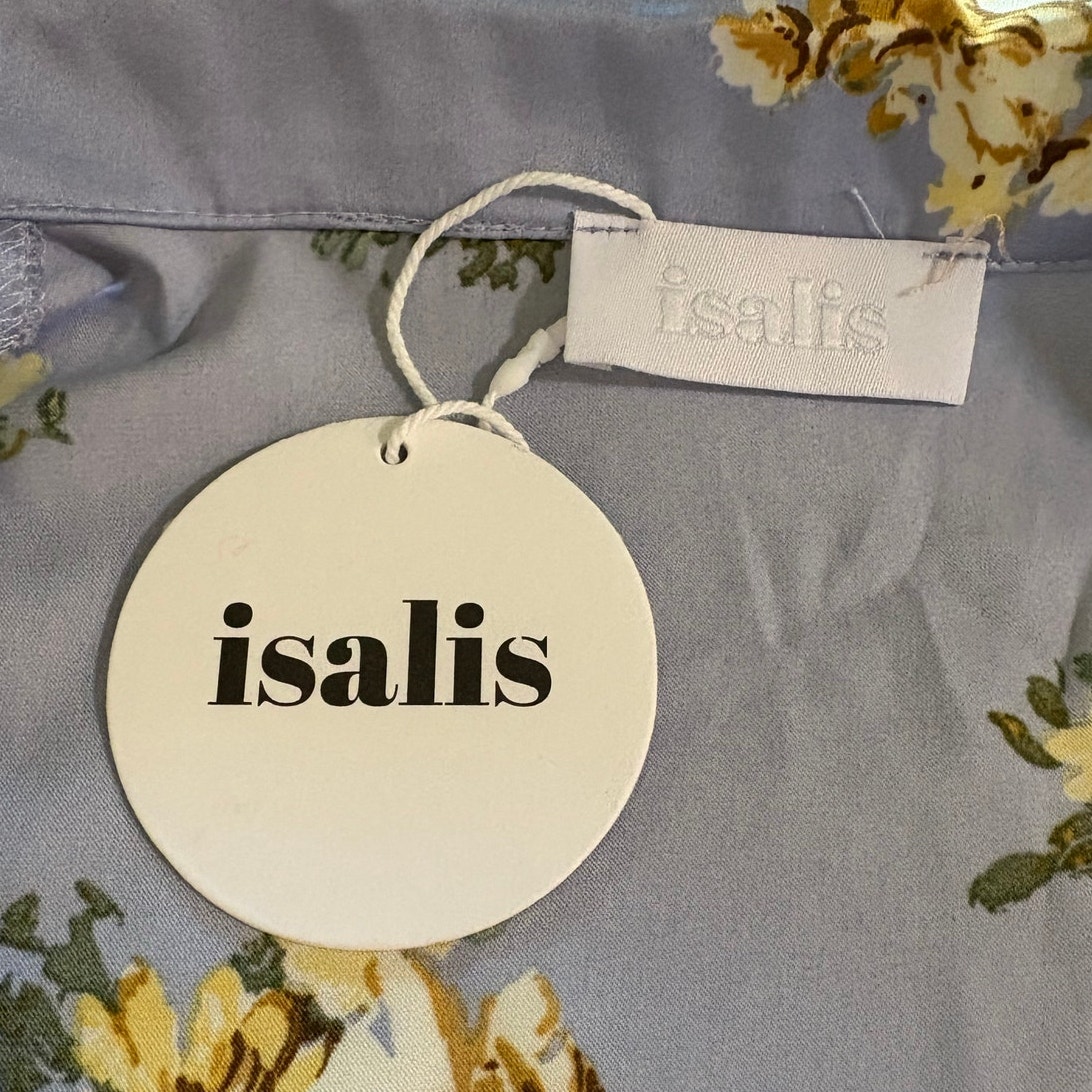 Isalis Nwt Powder Blue Kiran Floral Collared Long Sleeve Shirt Size M — image 5 of 7